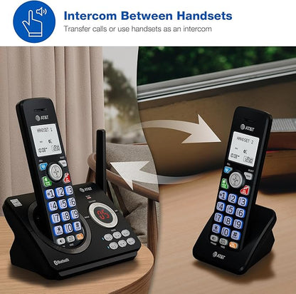 AT&T DL72279 2-Handsets DECT 6.0 Cordless Landline Phone with Bluetooth Connect to Cell, Smart Call Blocker, Digital Answering System, Big Buttons, Unsurpassed Range & ECO Mode