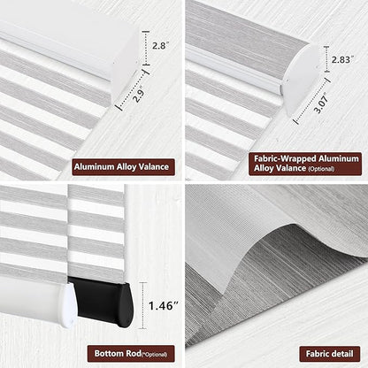 Bringnox Smart Motorized Zebra Roller Blinds - 85% Blackout, Remote Control, Works with HomeKit, Google Home & Alexa via Hub, Custom Size(85% Blackout Wave Grey-36)