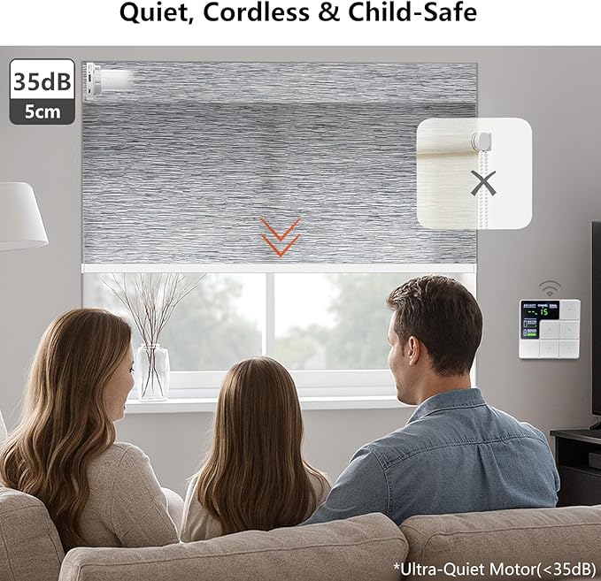 Motorized Light Filtering Roller Shades – Smart Electric Blinds for Living Room, Alexa Google Home Siri, Matter Compatible, Custom Window Shades, Cordless Rechargeable