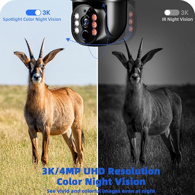 Black 4G LTE Solar Security Camera Outdoor, No WiFi/Internet Needed, 4MP Full Color Night Vision, 360° View, Built-in SIM, AI Motion Alarm, 2-Way Talk for Backyard/Driveway