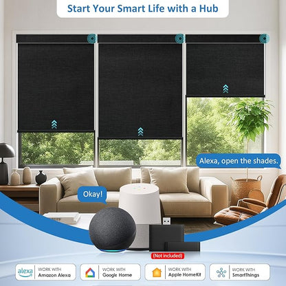 Smart Motorized Blinds with Remote, Cordless No-Drill Automatic Roller Shades, Blackout Electric Blind for Windows, Black, 34 x 72