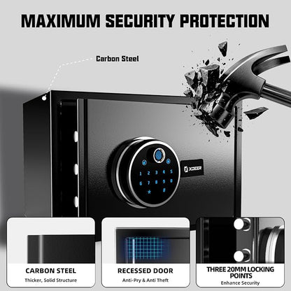 XDeer Biometric Safe with Fireproof Bag, 0.78 CuFt Small Safe with APP | Fingerprint/APP/Backlit Keypad/Keys, LED Light, Adjustable Shelf, Money Safe Box, Smart Home Safe for Cash/Jewelry/Document