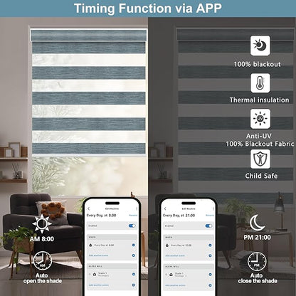 Bringnox Smart Motorized Zebra Roller Blinds - 85% Blackout, Remote Control, Works with HomeKit, Google Home & Alexa via Hub, Custom Size