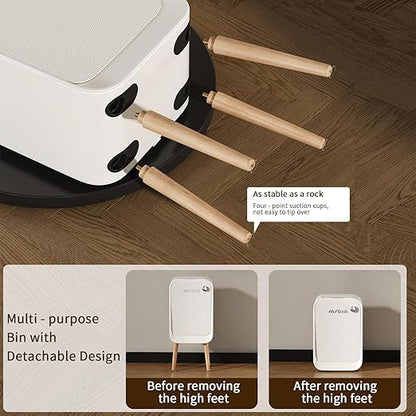 MRBIN Motion Sensor Bathroom Trash Can with Leg, Odor Control 5.5 Gal Tall Automatic Waste Basket for Bedroom, Ozone Purification Neutralizing, Touchless Butterfly Lid, Cream White