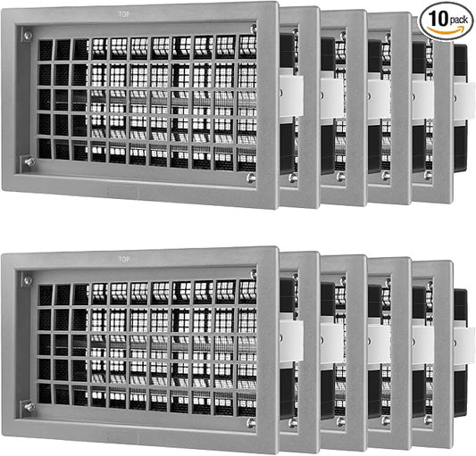 Crawl Space Foundation Vent Cover Automatic 8x16 Inch, Gray 10 Pack | Auto Open/Close at 40°F-70°F, Freeze Protection & Energy Saving, DIY Replacement for House, Mobile Home & Skirting, Plastic