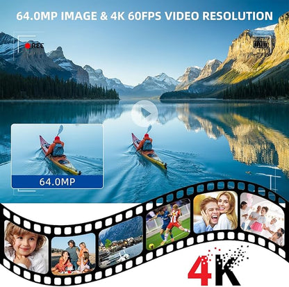 Video Camera, Camcorder 4K, 64MP 30FPS Dual Lens Camera with Wireless Mic for Vlogging YouTube, Ultra HD 3 Inch Screen 21X Digital Zoom, Video Recorder Camera with 64GB SD Card