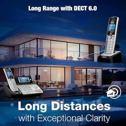 VTech DS6151-2 2-Line Expandable Cordless Phone System with 2 Handsets, Digital Answering System, Caller ID, DECT 6.0 - Home & Small Business (Black/Silver)