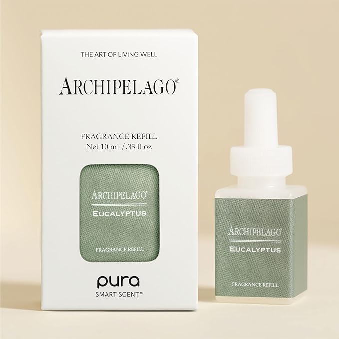 Archipelago Botanicals Pura Eucalyptus Smart Home Scent Refill, Air Diffuser Refill with Up to Six Weeks of Long-Lasting Fragrance per Refill, Clean Air Freshener for Home or Office, 0.33 Fl Oz