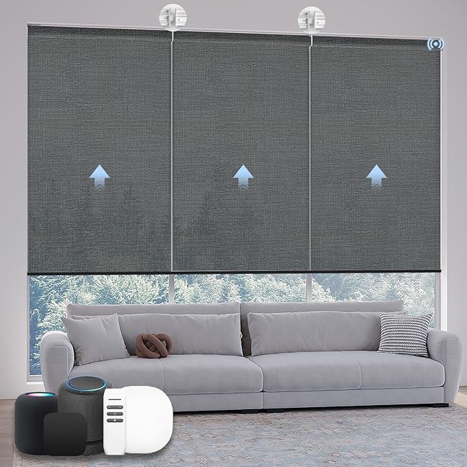 Motorized Coupled Shades, Light Filtering Smart Blinds for Large Windows Automatic Blinds Compatible with Alexa, Electric Roller Shades Customized for Living Room Home Office(Black)