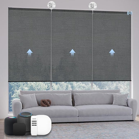Motorized Coupled Shades, Light Filtering Smart Blinds for Large Windows Automatic Blinds Compatible with Alexa, Electric Roller Shades Customized for Living Room Home Office(Black)