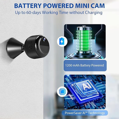 Mini Camera, 1080P Wireless Indoor Security Camera, Upgraded 60-Days Battery Life, Auto Night Vision, PIR Motion Detection, Support 5G Wi-Fi, Remote Viewing for Baby Pet Monitoring and Home