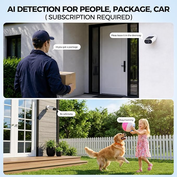 AlkiVision Solar Security Cameras Wireless Outdoor - 2K Night Color Vision Solar Camera, AI Motion Detection, 360° View, Spotlight, 2-Way Audio, Siren, IP67 Waterproof, SD/Cloud Storage, 2Pcs