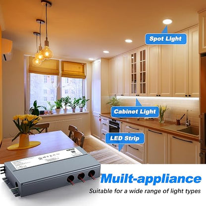 Dimmable LED Driver 288W 24V for Lutron & Leviton Dimmer, Triac/ELV/MLV AC to DC Power Supply Transformer for LED Strip Light Dimmable, Constant Voltage Projects, UL&FCC-Listed, Class 2