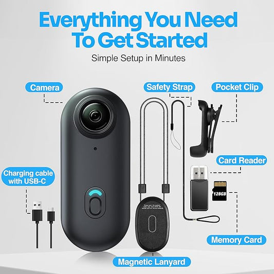 TIROL SUPPLIES 4K UHD Mini Body Camera with 128GB Card, Wearable POV Action Cam with Magnetic Mount, MP4 Recording & App Viewing, USB Rechargeable Camcorder for Cycling, Hiking, Work & Travel