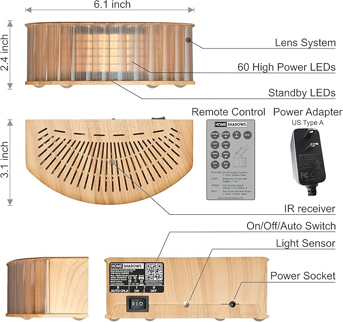 Attendance Simulator - DIY Home Security System That Casts Shadows on Curtains or Walls to Deter burglars Before They Try to Break in - Security Light for Home Safety - Wood-Look Beech