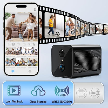 2K Wireless Indoor Camera for Home Security, Mini Hidden Camera with Long Battery Life & AI Motion Detection, 2.4G Hz WiFi, Color Night Vision, Two-Way Talk, No SD Card Needed