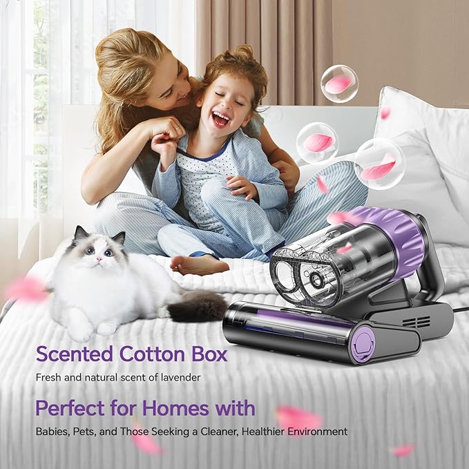 Mattress Vacuum Cleaner 18Kpa Bed Vacuum Cleaner with Smart Dust Sensor,UV-C Light,HEPA Filter,150°F Heat,500W Powerful Handheld,for Pet Hair,Sofa,Couch CribValentine's Day Gift Ideas for Women
