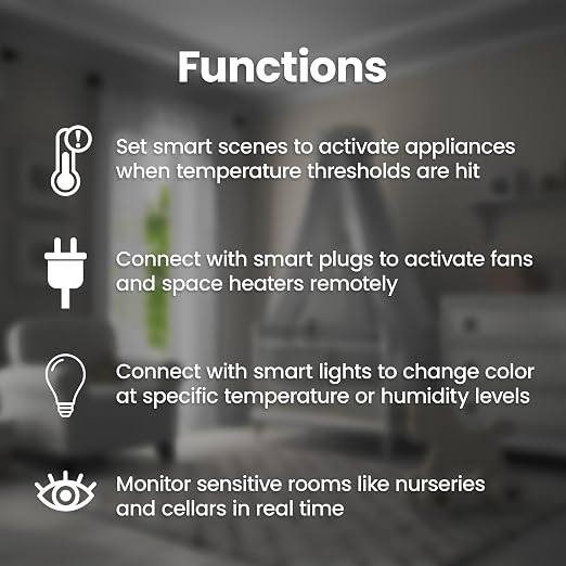 Feit Electric Smart Indoor WiFi Temperature and Humidity Sensor for Precision Environment Control, Wireless, Digital Remote App Control, Get Notification Alerts and No Hub Required - Temp/WiFi