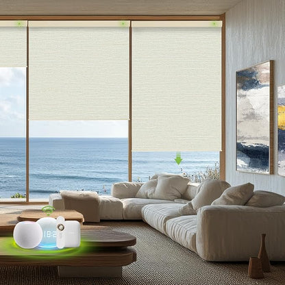 Motorized Blinds with Remote，100% Blackout Smart Blinds Motorized Roller Shades Compatible with Alexa Automatic Blinds for Windows Electric Window Blinds Customized Size Starlight Beige