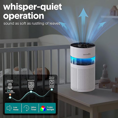 SereneLife Portable Air Purifier | Small Air Purifier For Home, Allergies, Pet Hair & Bedrooms | Filter Change Reminder & Aroma Box | Filtration Removes Dust, & Smoke Odor | Timer & Sleep Mode | White