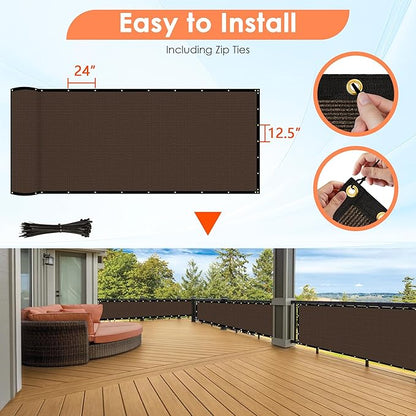iCover 6x25ft Privacy Screen Fence, Outdoor Fencing Panels, Garden Windscreen Mesh Shade Sail Net Barrier, Include Reinforced Bindings and Brass Grommets Cable Zip Ties, Brown