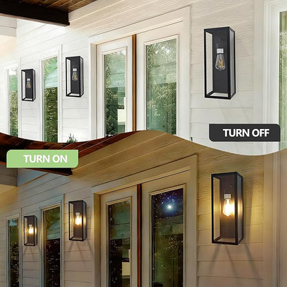 Outdoor Wall Sconce 2 Pack, 15" Outdoor Wall Lights Wall Mount, Matte Black Exterior Lighting Fixtures Anti-Rust Porch Lights with Clear Glass for Front Door, Garage, Entryway