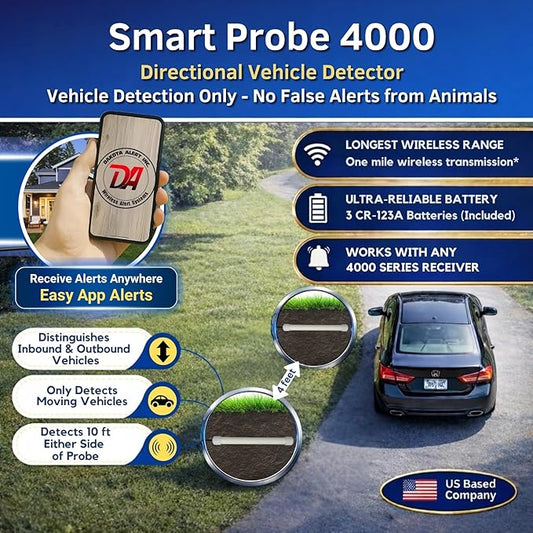 Dakota Alert Smart Dual Probe 4000 Driveway Alarm – Directional Vehicle Detection Sensor with Inbound & Outbound Alerts, SR-4000 Wi-Fi Smart Receiver with Smartphone App, 1-Mile Wireless Range