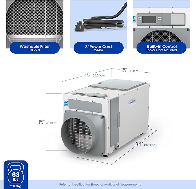 AprilAire E080 Pro 80-Pint Whole-House Dehumidifier, Energy Star Certified, Commercial-Grade for Basement, Crawlspace or Whole House up to 4,400 sq. ft.