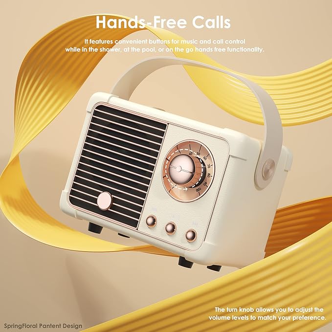 Retro Bluetooth Speaker, Mini Bluetooth Speaker Wireless with Stereo Sound,Hands-Free Call,400mA Battery,TF Card, Aux Line, for iOS Android Smartphone Home Office, Birthday Gifts White