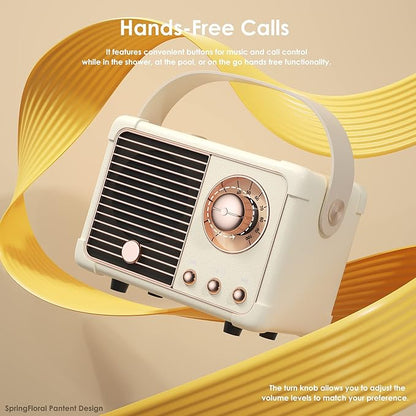 Retro Bluetooth Speaker, Mini Bluetooth Speaker Wireless with Stereo Sound,Hands-Free Call,400mA Battery,TF Card, Aux Line, for iOS Android Smartphone Home Office, Birthday Gifts White