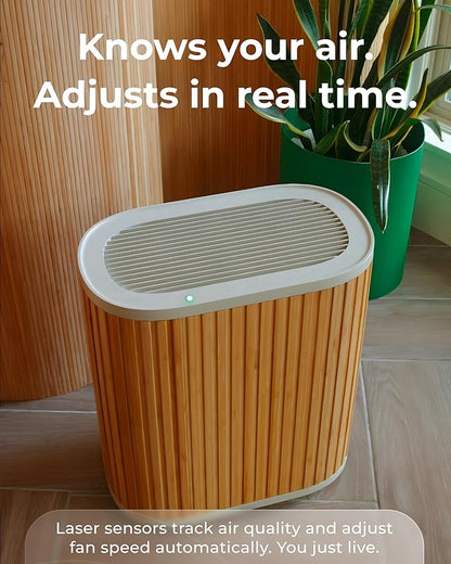 Windmill Air Purifier Max for Home - 3-In-1 Filtration for Dust, Smoke, & More - True HEPA Filter, Activated Carbon, & Pre-Filter - Ultra-Quiet - App Compatible - Covers Up To 1950 sq ft – Bamboo