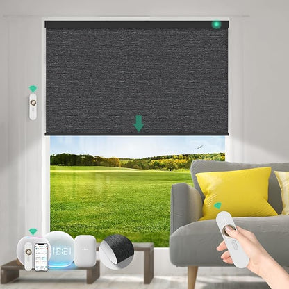 Motorized Blinds with Remote [100% Blackout & Silent Motor] Smart Blinds Compatible with Alexa Google HomeKit, Electric Roller Shades for Indoor Windows, Customized Size, Vail Black