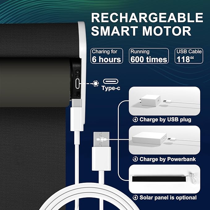 BERISSA Motorized Blinds with Remote,Blackout Smart Blinds for Windows,Linen Fabric,Remote Control,Thermal Insulated Automatic Blinds,Electric Blinds with USB/Solar Pannel.Linen Black