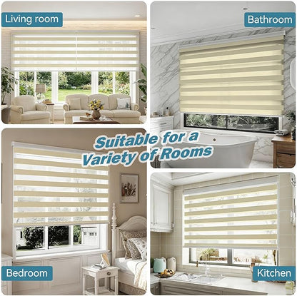 Interior Window Shades, Smart Dual Layer Light Filtering Blinds Compatible with Alexa & Google Home, Customized Size Cordless Electric Window Shades, (Beige, 70% Blackout)