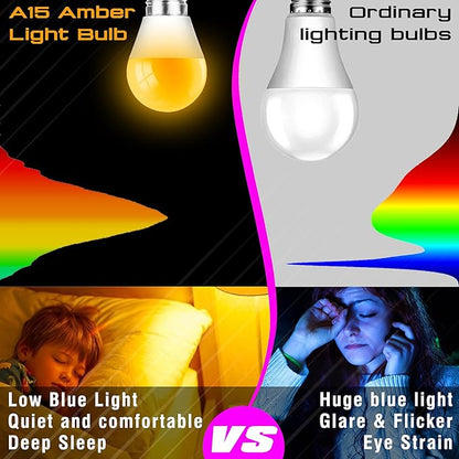Amber Sleep Light Bulbs 1800k, Blue Light Blocking, Dim Light Bulb 25-40w Equivalent, 3W E26 Warm Amber Night Light for Healthy Sleep, Bedroom, Kids Room, Non-Dimmable, 4 Pack