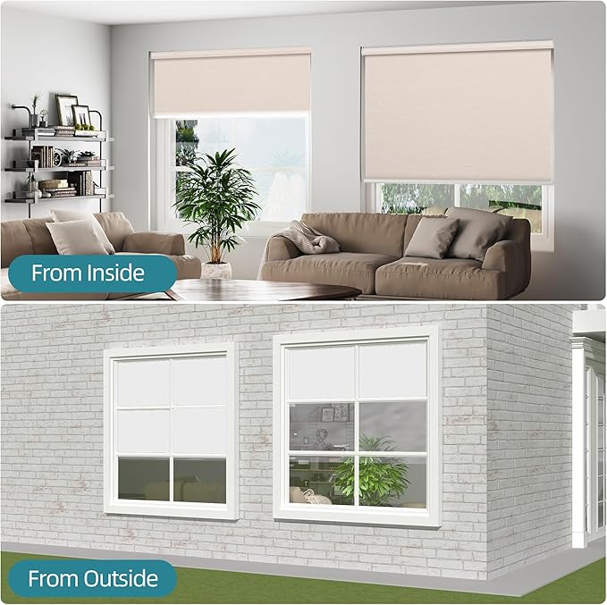 Changshade Custom Size Cordless Roller Shades, Blackout Roller Window Blinds with Thermal Insulated for Office, Living Room, Bedroom, Kitchen, Easy Installation,Beige