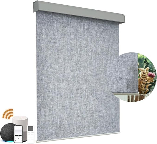 Motorized Light Filtering Roller Shades with Remote Control, Electric Smart Shades Compatible with Alexa and Google, Rechargeable, Customizable Size(Textured Bluish Grey)
