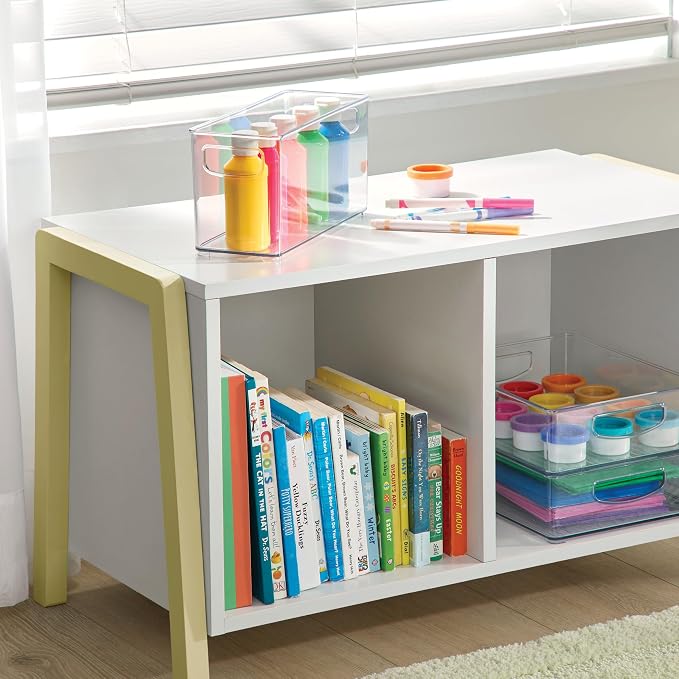 iDesign Plastic Stackable Pantry Bin, Set of 2, Clear | Storage Bin with Handles, For Cabinets or Fridge