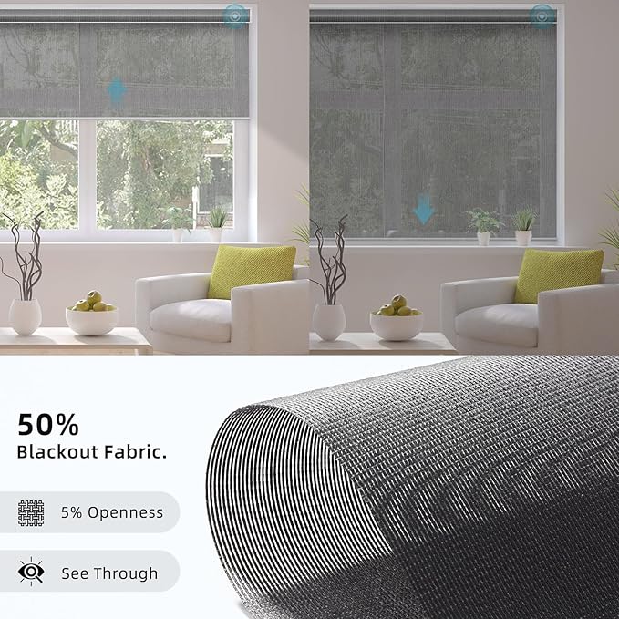 SmartWings Motorized Smart Blinds for Windows in 5% Openness, Electric Remote Roller Shades Compatible with Alexa Google Z-Wave Homekit Thread, Custom Up to 110”W x 148”H, PVC Free Sunscreen Charcoal