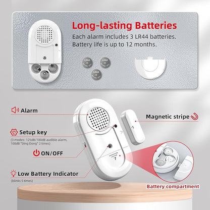 Sanjie Door Window Alarm Sensors, 3 Pack, 125dB, Volume Control | 125dB wireless sensors alert when doors or windows open, with adjustable volume, easy installation and long battery life
