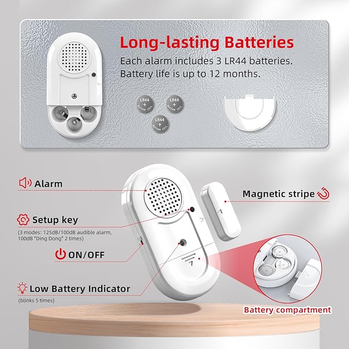 Sanjie Door Window Alarms - 5 Pack,110dB,Volume Control,Window Door Open Alarm Sensors for Kids Safety/Dementia/Pool,Wireless Sensors Keep Your Home Security,Easy to Install,Long Battery Life