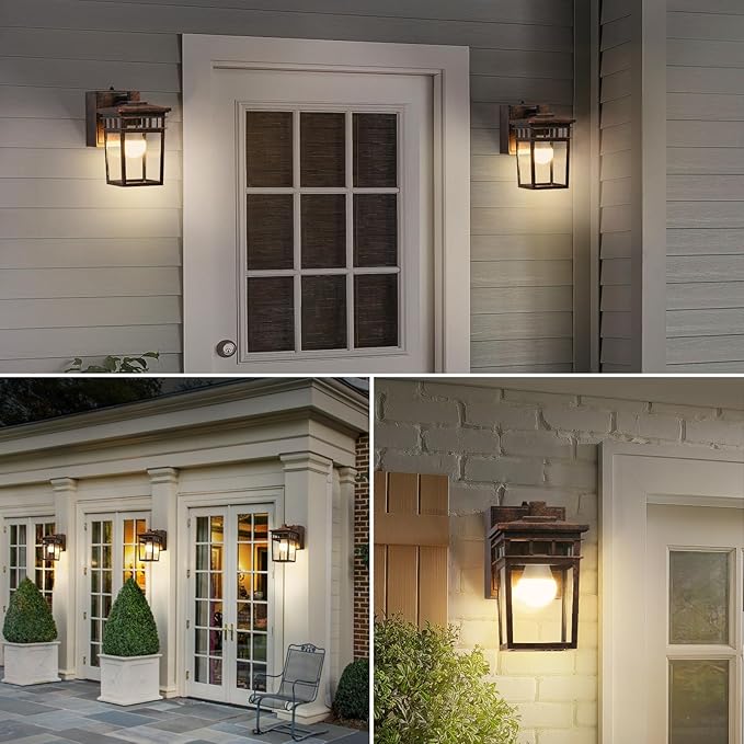 Porch Light with GFCI Outlet, Dusk to Dawn Outdoor Lighting with Aluminum Frame and Clear Glass Shade, Waterproof Wall Sconce Outside Lights for House Garage Front Door, Bulb Included(Antique Bronze)