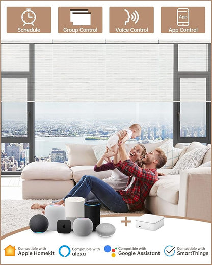 Kincmo Motorized Blinds with Remote, Light Filtering Roller Shades Work with Apple Homekit,Alexa,Google Home, Custom Electric Blinds with App,Voice Control (50% Blackout Woven Beige)