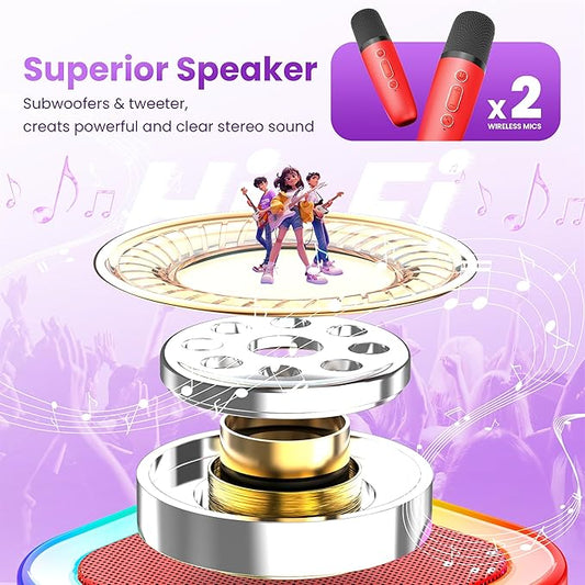 Mini Karaoke Machine for Kids Adults, 2026 TOP Birthday Gifts for Girls Boys 3,4,5,6,7,8+Year Old Toddler Toys, Portable Bluetooth Speaker with 2 Wireless Karaoke Microphones Player (Red)
