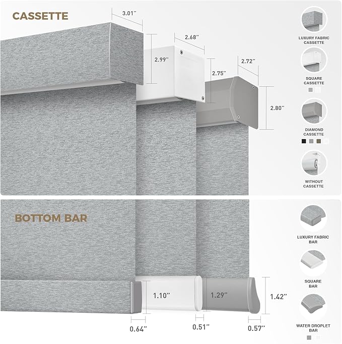 HeyBlinds Motorized Blinds with Remote, 100% Blackout Smart Blinds, Automatic Shades for Windows Compatible with Alexa Google and Homekit, Custom Size(Silver Lining-Misty Grey BO)