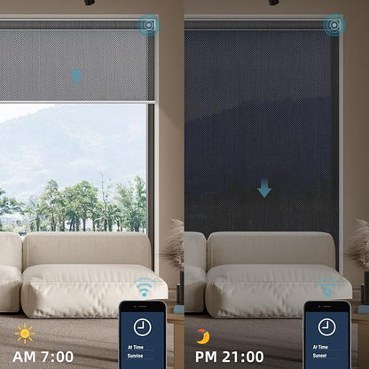 SmartWings Motorized Smart Blinds for Windows in Light Filtering, Electric Remote Roller Shades Compatible with Alexa/Google Home/Homekit, Custom Up to 110”W x 148”H, 5% Openness Aventus Charcoal Grey