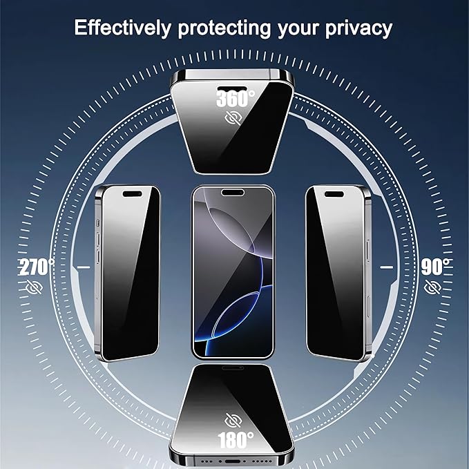 Ailun 3 Pack 4 Way 360 Degree Privacy Screen Protector for iPhone 16 Pro [6.3 inch], Face ID Sensitive,4 Directions Horizontal and Vertical All Around Anti Spy Tempered Glass Film[9H Hardness]-HD
