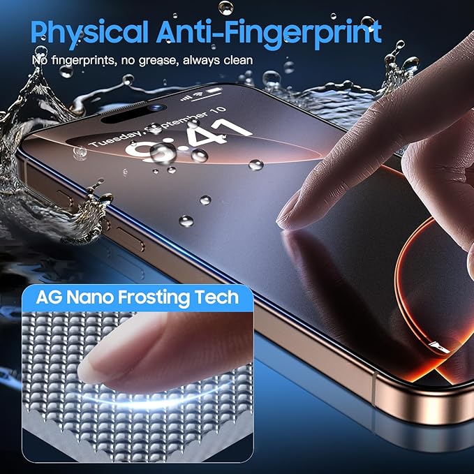 Uyiton Compatible with iPhone 16 Pro Matte Screen Protector - Anti-Fingerprint Shatterproof Full Coverage Case Friendly Smooth as Silk 9H Tempered Glass Screen Cover, 2 Pack