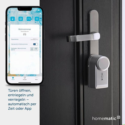 Homematic IP Smart Home Door Lock Drive, Silver, Electronic Door Lock, Smart Lock Retrofittable Without Conversion, Door Opener Controllable via App, Alexa & Google Assistant, 160556A0
