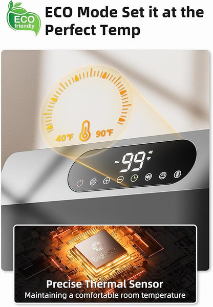 Brightown Smart Wall Heater, 1500W Electric Space Heater for Indoor Use, 5 Optional Modes, Adjustable Thermostat, Remote Control, Energy Efficient Easy-Mount Heater for Bedroom, Works with Alexa, Grey
